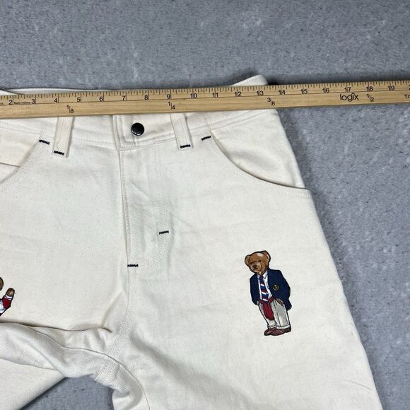 VTG IMPRSSVE Jeans Women’s Size 26 Beige CUSTOM Polo Bear Patches Straight Fit - Picture 3 of 12